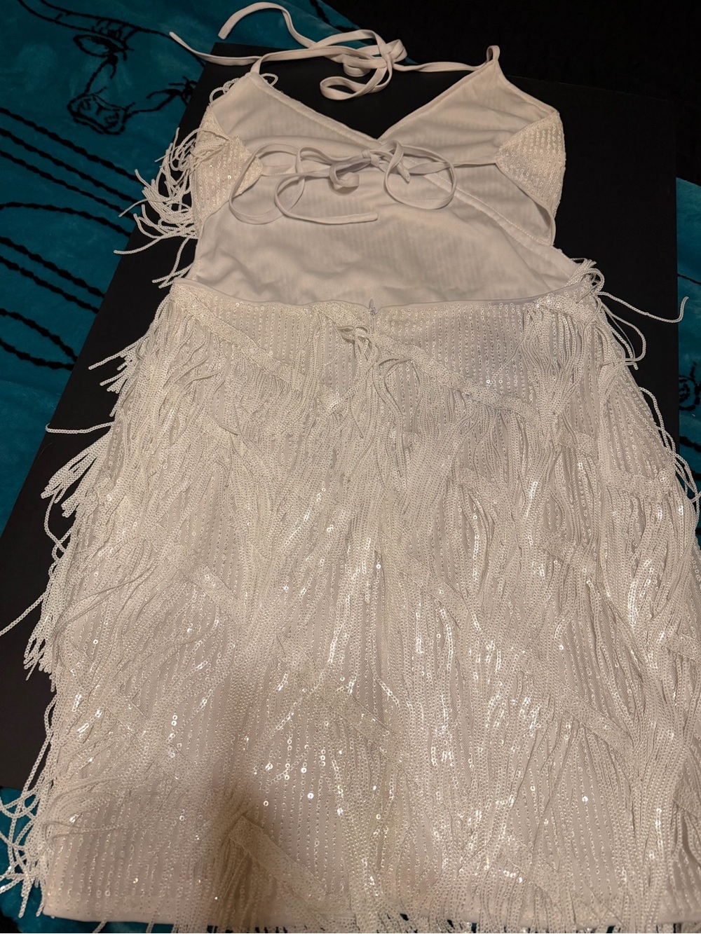 Elegant Ivory Sequin Fringe Cocktail Dress - Picture 3 of 5